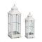 White and Gray Metal &#x26; Glass Lantern Set, 28&#x27;&#x27; &#x26; 38&#x27;&#x27;